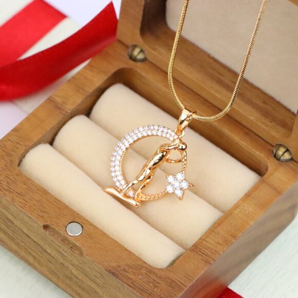 "Basketball Player Moon Star Rose Gold Pendant for Men & Women, XPPT1281 - Picture 5 of 12